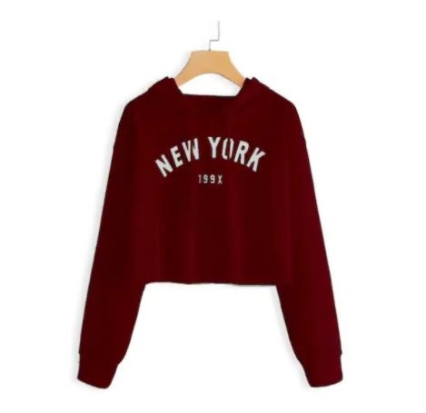ModisFashion Sweater Crop Hoodie Lengan Panjang New York 199X Printing Babyterry