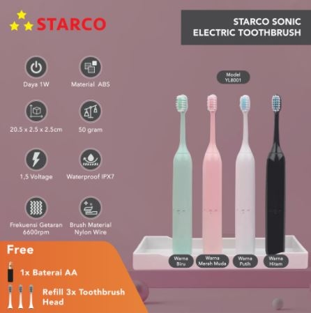 Starco Sonic Sikat Gigi Elektrik Electric Toothbrush Waterproof IPX7