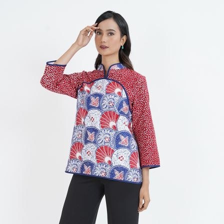 Maggy CNY bbr T0719, Baju atasan kerja blouse batik wanita modern