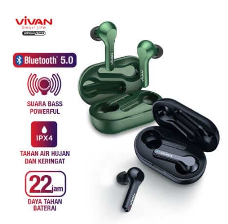 VIVAN Wireless Bluetooth Headset Earphone TWS Liberty T200 Waterproof IPX4 Support iPhone 12