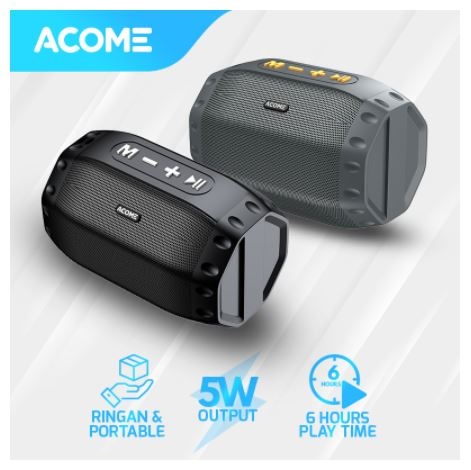 ACOME Speaker Bluetooth 5.0 Hi-Fi Sound TWS 5W Portable A2 Garansi Resmi 1 Tahun