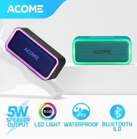ACOME Bluetooth Speaker TWS 5W RGB LED Party IPX5 Waterproof A6 Garansi Resmi 1 Tahun