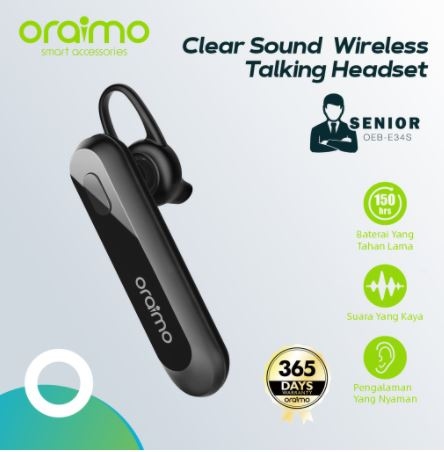Oraimo Senior Talking Bluetooth Headset Wireless Earphone Handsfree Nirkabel IOS/Android OEB-E34S