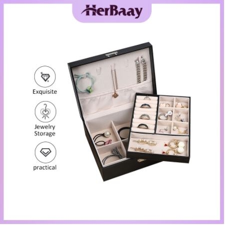 Herbaay Kotak Perhiasan /Jewerly Box/ Box Tempat Penyimpan Cincin / Gelang / Anting-anting 2Tingkat