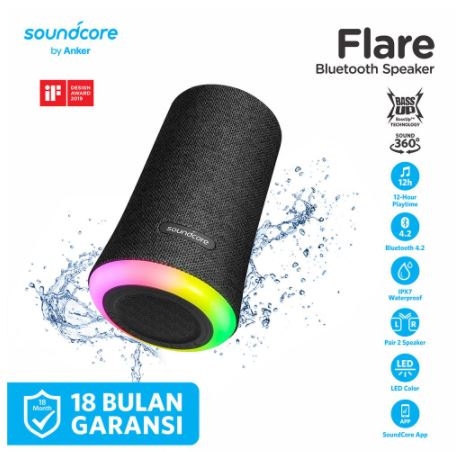 Speaker Bluetooth Anker Soundcore Flare IP67 Black - A3161