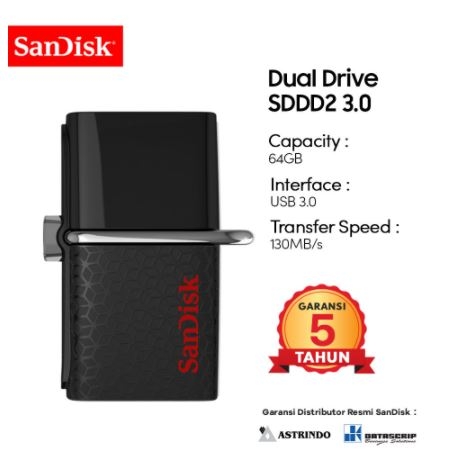 Flashdisk OTG Micro 64GB SanDisk Dual Drive SDDD2 - Garansi Resmi 5 Tahun