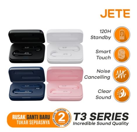 TWS Earbuds Headset Bluetooth JETE T3 NEW COLOR EDITION - Dual Connection