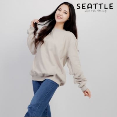Seattle Sweater Crewneck Sweatshirt Japanese Style Premium Katun Warna / Beige