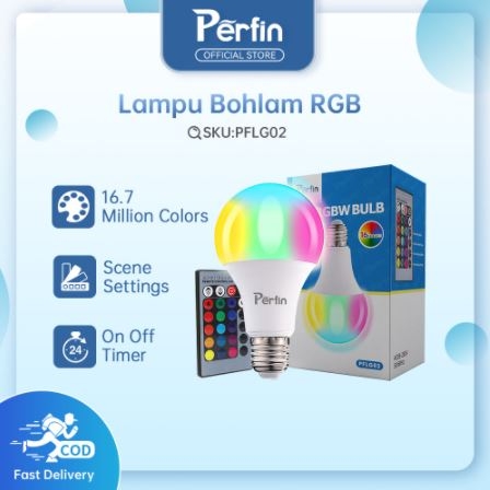 Perfin PFLG02 Lampu Bohlam RGB Berubah Warna dengan Remote Control Lampu Bohlam Led 10Watt