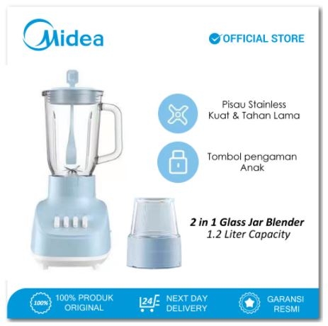 Midea Blender Kaca 1.2 Liter 2in1 - BL6008BW (Blender dan Grinder (Dry Mill)) Glass Jar