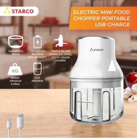 Starco Portable Food Chopper/Mini Food Chopper/Mini Chopper USB Charge 250 ML