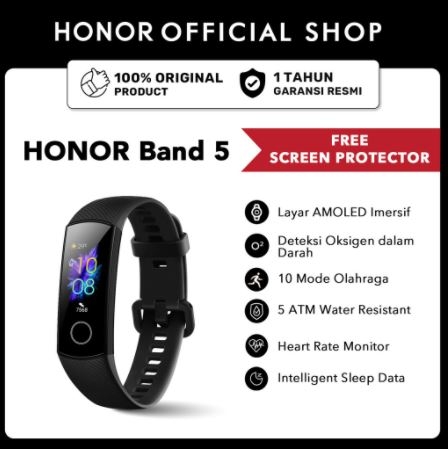 HONOR Band 5 Band5 Smart Band SpO2 Blood Oxygen Real Time Heart Rate Monitor 0.95'' AMOLED Screen 5ATM Waterproof