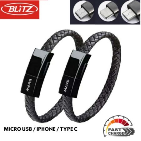 BLiTZ MARS TuReMi KM-05 Kabel Data Charger Type C / iPhone / Micro USB Gelang up to 2.4A