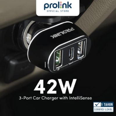 PROLiNK 42W 3 Port Quick Charge Car Charger for Iphone, samsung, tablet, kamera, nintendo PCC34201