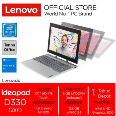 Lenovo IdeaPad D330 0MID Celeron N4020 Win10 Pro 8GB LPDDR4 128GB eMMC