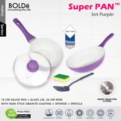 BOLDe Super Pan Granite Set Purple / Wajan Set 5 Pcs