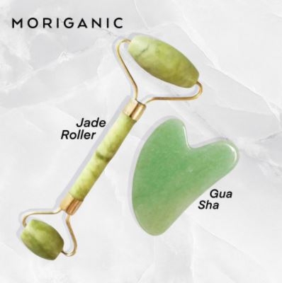 Moriganic Green Guasha dan Jade Roller Face Roller Tool Pemijat Muka Wajah Ramping Pipi Tirus