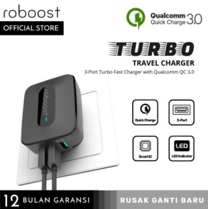 roboost 3 Port USB Turbo Travel Charger Fast Charging Qualcomm QC 3.0