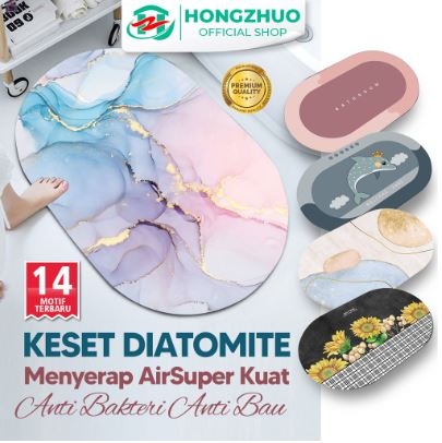 Hongzhuo Keset Diatomite Bundar / Keset Kaki Anti Bau Nyerap Air Anti Bakteri / Keset Batu Kamar Mandi