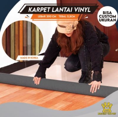 Bright Crown Karpet Lantai Vinyl IMPORT KOREA Harga per 200X50 CM (1 m²) tebal 0.5mm--Custom Ukuran
