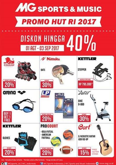  Discounts up to 40% off MG Sport & Music August 2017