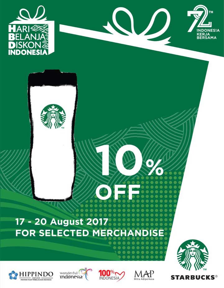  Discount 10% for Mechandise from Starbucks Coffee August 2017