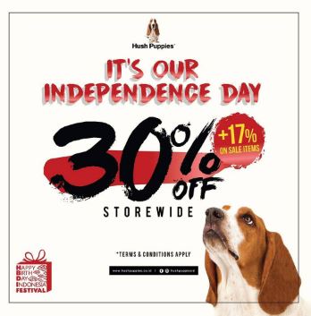  Diskon Hari Kemerdekaan  30% dari Hush Puppies Agustus 2017