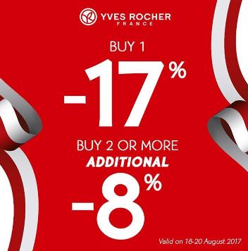  Beli 1 Diskon 17% Tambahan 8% untuk beli 2 dari Yves Rocher Agustus 2017