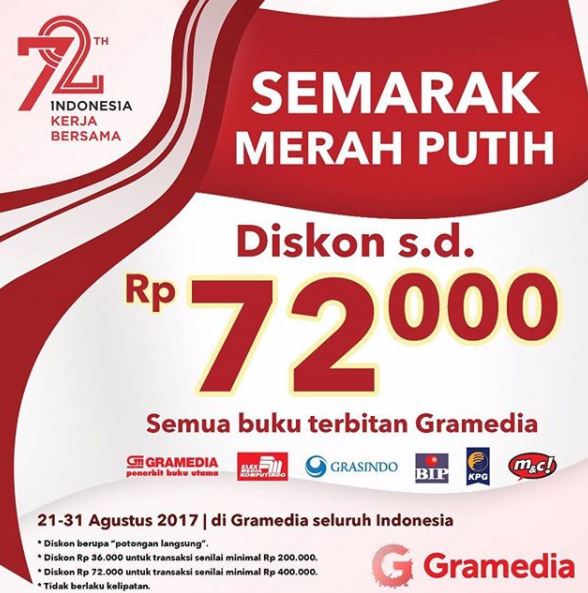  Discounts up to Rp 72,000 from Gramedia August 2017