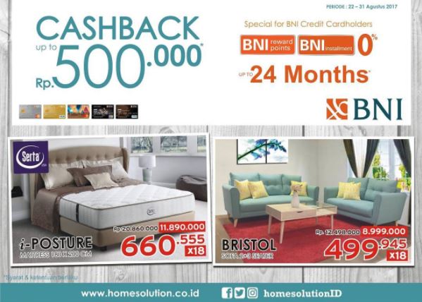  Cashback Hingga Rp 500.000 dari Home Solution Agustus 2017