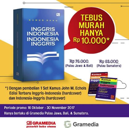  Promo Harga Kamus Indonesia - Inggris Rp. 10.000 di Gramedia Oktober 2017