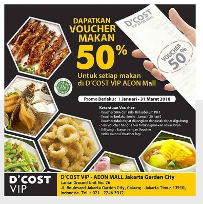  Dapatkan Voucher Makan 50% dari D'Cost di AEON Mall Januari 2018