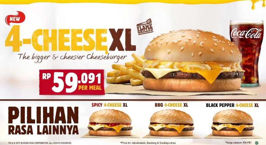  Promo 4 Cheese XL di Burger King Januari 2018