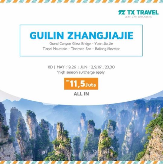  Tour Gulin Zhangjiajie Package at TX Travel February 2018