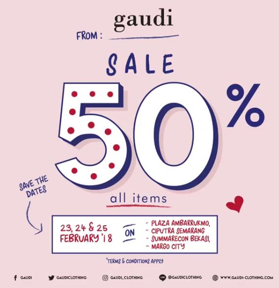  Get Sale 50% at Gaudi February 2018