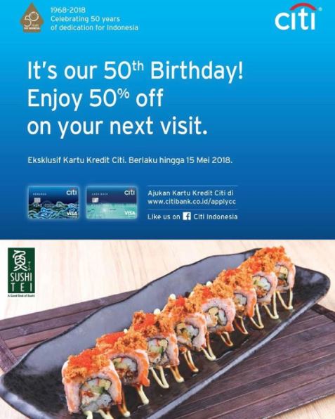  Discount 50% at Sushi Tei March 2018