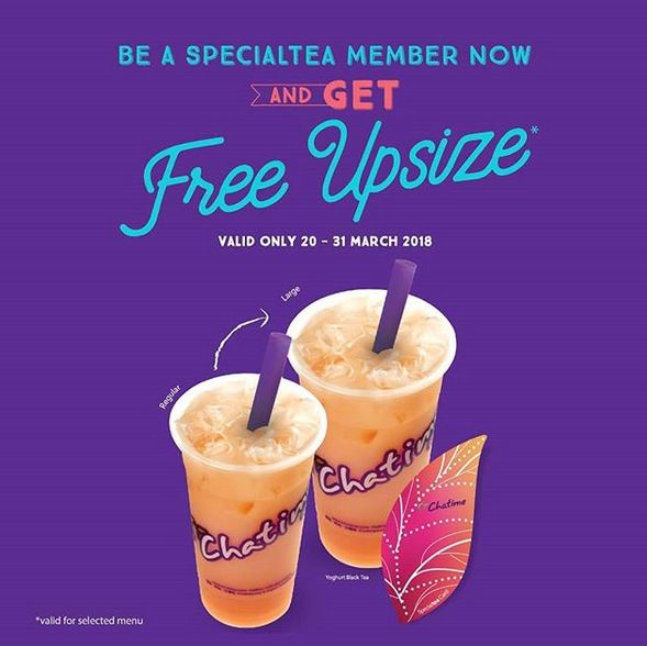  Free Upsize from Chatime March 2018