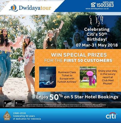  Diskon 50% di Dwidaya Tour April 2018