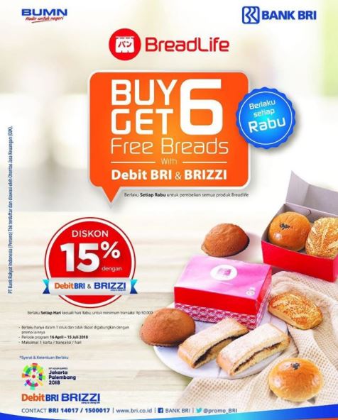  Buy 6 Get 6 Free dan Diskon 15% dari BreadLife April 2018