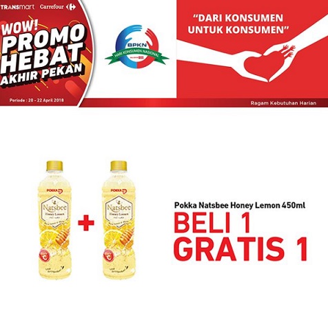  Beli 1 Gratis 1 Pokka Natsbee Honey Lemon di Transmart Carrefour April 2018