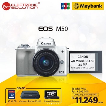  Special Price Rp 11.249.000 Canon EOS M50 at Electronic Solution April 2018