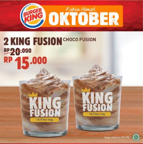  Promo 2 King Fusion Rp 15.000 di Burger King Oktober 2019