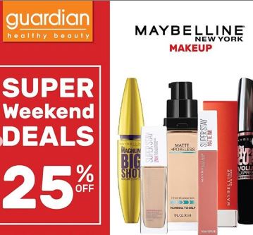  Super Weekend Deals Discount 25% off Maybelline New York MakeUp at Guardian October 2019