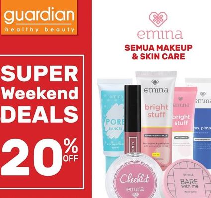  Super Weekend Deals Discount 20% off MakeUp & Skincare Emina at Guardian October 2019