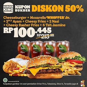  Kupon Bukber Diskon 50% Hanya Rp 100,445 di Burger King April 2021