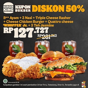  Kupon Bukber Diskon 50% Hanya Rp 127,727 di Burger King April 2021