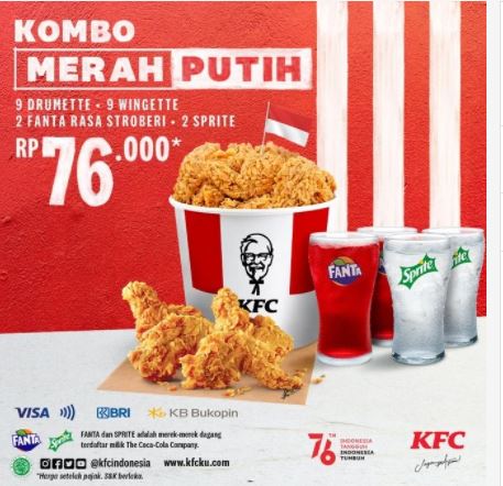  18 Ayam dan 4 Minuman Hanya Rp 76.000 di KFC Agustus 2021