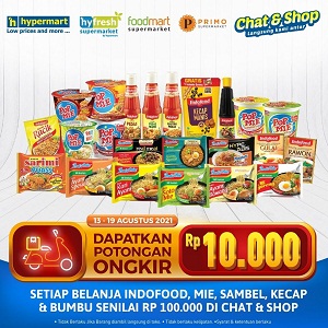  Get Rp 10,000 Off Shipping For Every Indofood Shopping at Hypermart August 2021