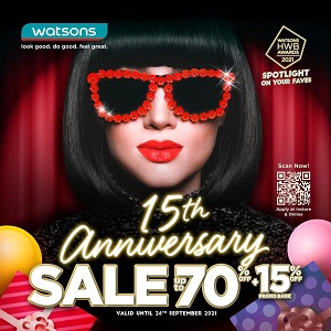  15th Anniversary Promo Up to 70% Off at Watsons August 2021