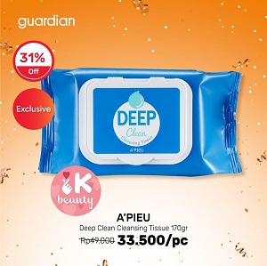  Diskon 31% Off A'PIEU Deep Clean Cleansing Tissue 170gr di Guardian September 2021
